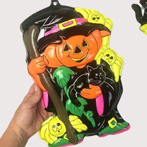 Vintage Halloween Decorations - 80s Molded Plastic Pumpkinhead